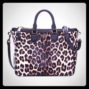 Tory Burch Robinson Tote Large Calf Snow Leopard